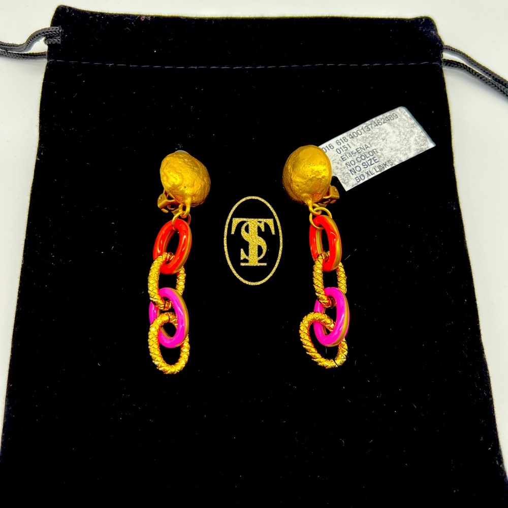XL Links 22K Goldplated & Enamel Linear Clip-On Earrings
